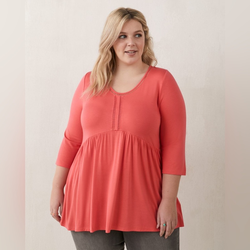 Penningtons Plus Size Coral Tunic Top Flowy Empire Waist Size 3X